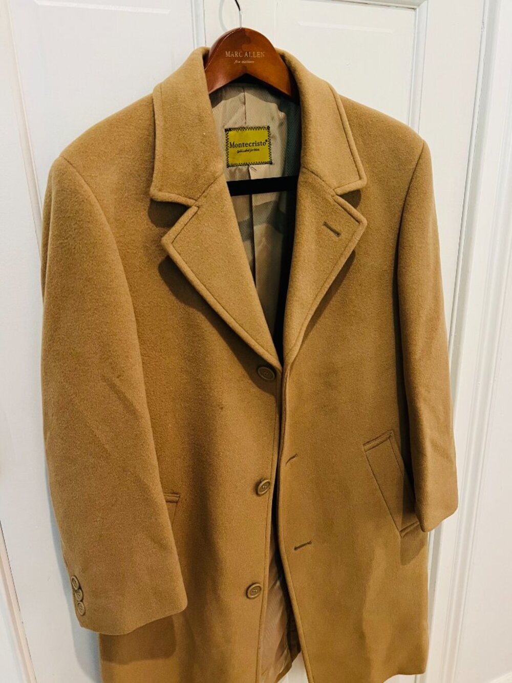 Vintage Montecristo Camel Wool Cashmere Blend Overcoat Coat Jacket Size 40 R - Picture 5 of 16